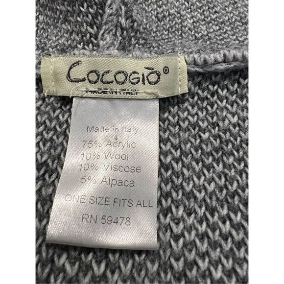 Cocogio One Size Hooded Fringe Gray Sweater Wrap Made In Italy Wool Blend - Picture 4 of 7